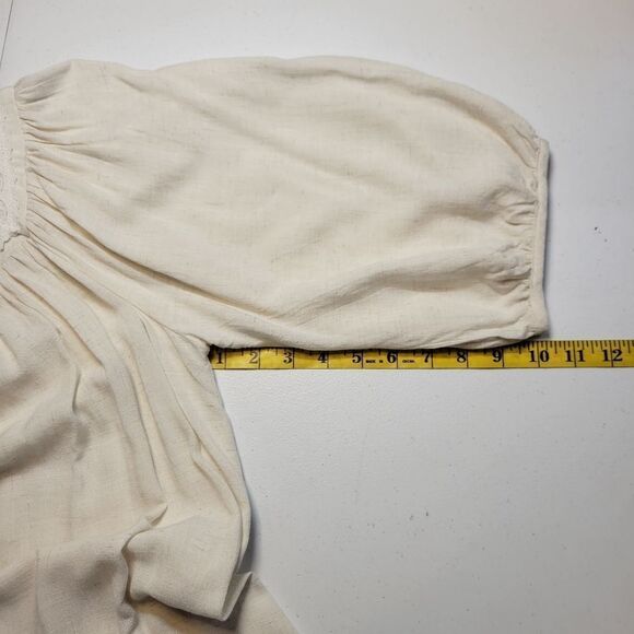 Allie Rose Linen Blend Peasant Blouse Top Beige Oatmeal White Crochet Lace NEW - Picture 11 of 11